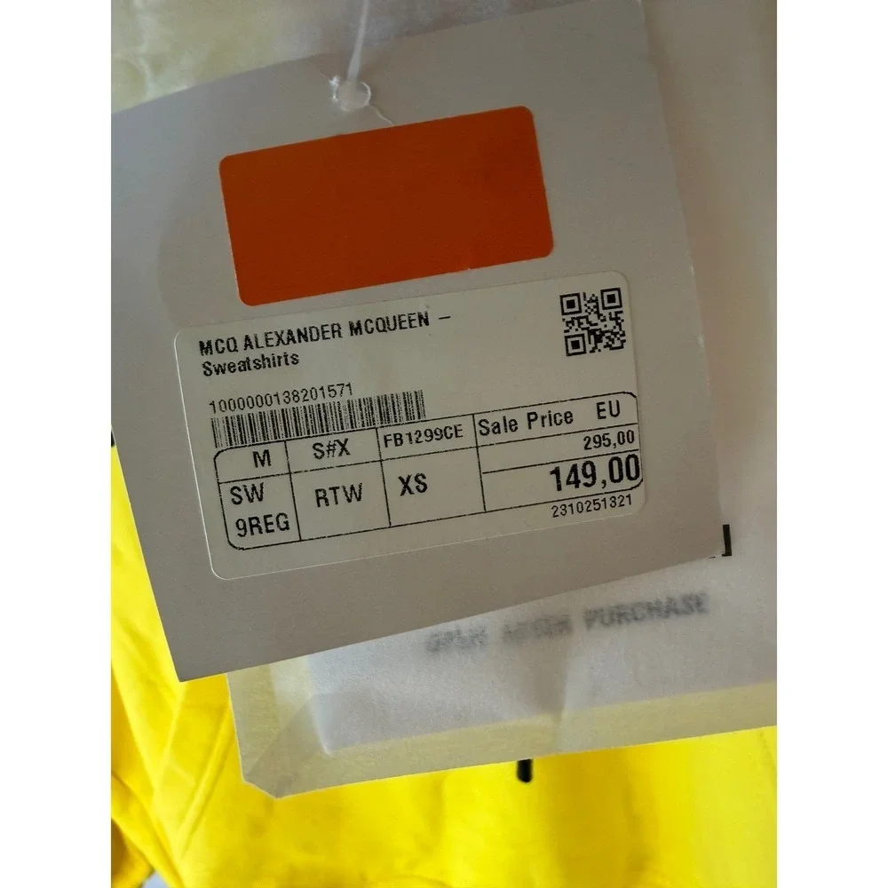 McQ Alexander McQueen FOAM Overnight Yellow Graphic Hoodie XS New Cyberpunk